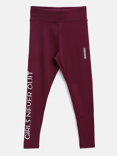 

Sweet Dreams Girls Burgundy Solid Workout Tights with Printed Detail
