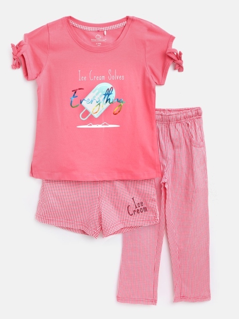 

Sweet Dreams Girls 3 Pc Pink & White Checked Night Suit Set