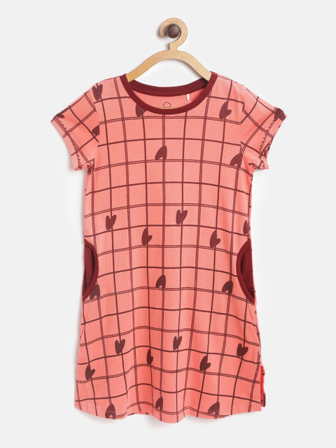 

Sweet Dreams Girls Coral Orange & Maroon Checked Nightdress