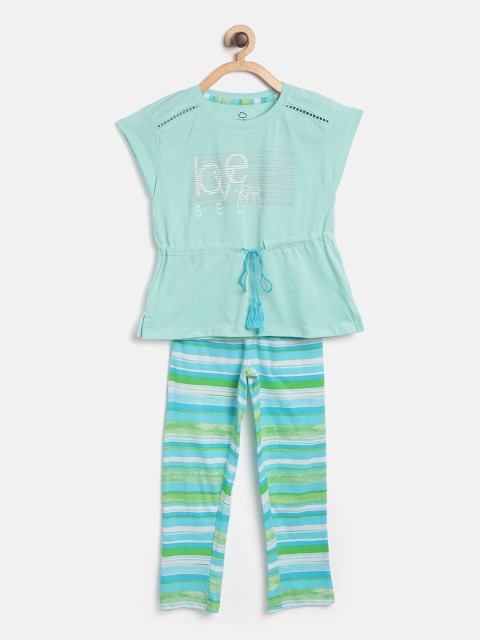 

Sweet Dreams Girls Blue & Green Printed Night suit