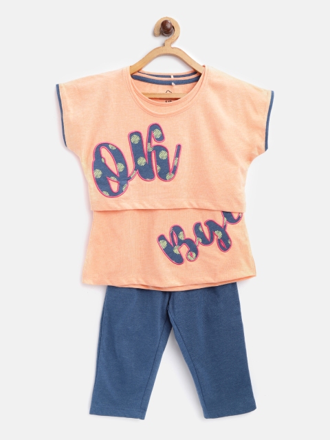 

Sweet Dreams Girls 3 Pc Coral Orange & Blue Applique Night Suit Set