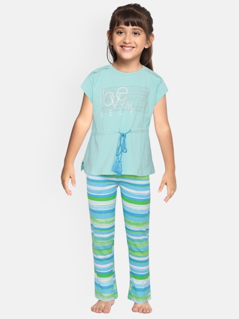 

Sweet Dreams Girls Blue & Green Printed Night suit