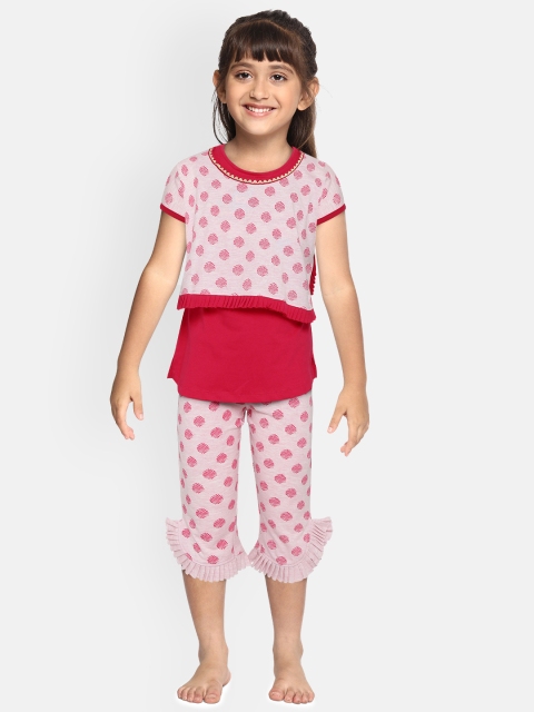 

Sweet Dreams Girls 3 Pc Pink & White Printed Night Suit Set