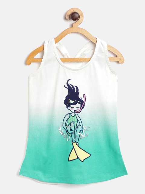 

Sweet Dreams Girls White & Sea Green Scuba Diver Print Tank Top, Off white