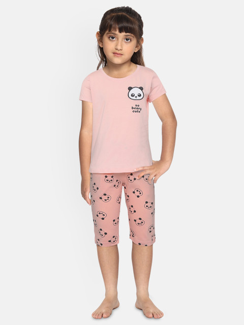 

Sweet Dreams Girls Pink & Black Panda Print Night Suit