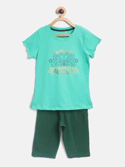 

Sweet Dreams Girls Green Printed Night suit