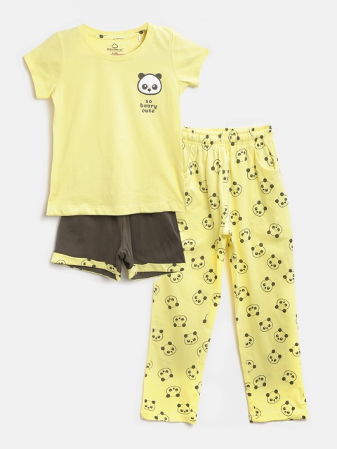 

Sweet Dreams Girls 3 Pc Yellow & Olive Green Panda Print Night Suit Set