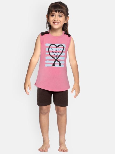 

Sweet Dreams Girls Pink & Charcoal Grey Printed Night suit