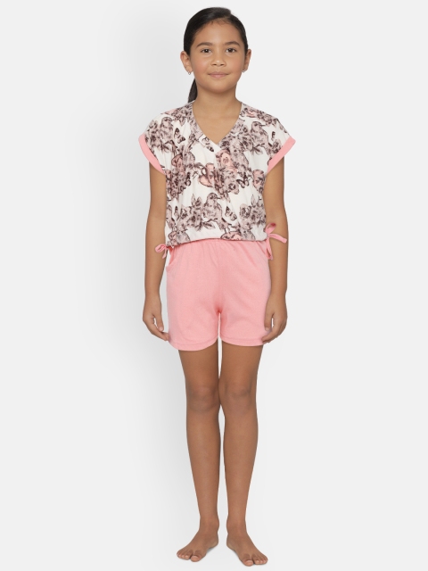 

Sweet Dreams Girls White & Pink Floral Print Night suit