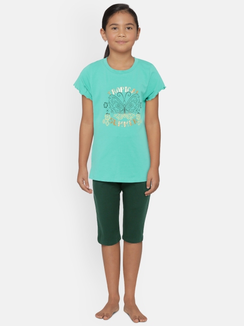 

Sweet Dreams Girls Green Printed Night suit