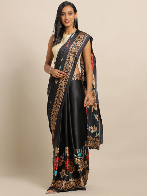 

Satrani Black & Beige Pure Crepe Printed Saree