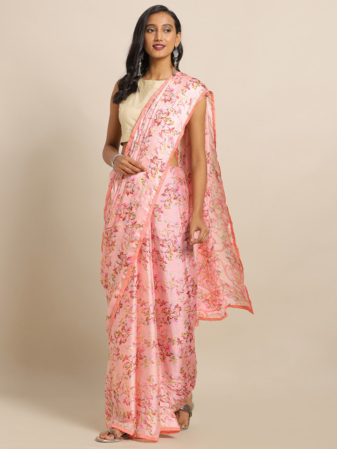 

Satrani Peach-Coloured Printed Pure Chiffon Saree