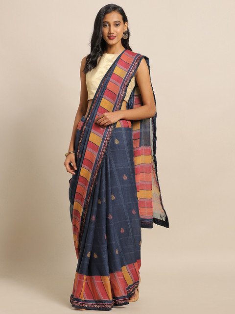 

Satrani Navy Blue & Pink Poly Chiffon Printed Saree