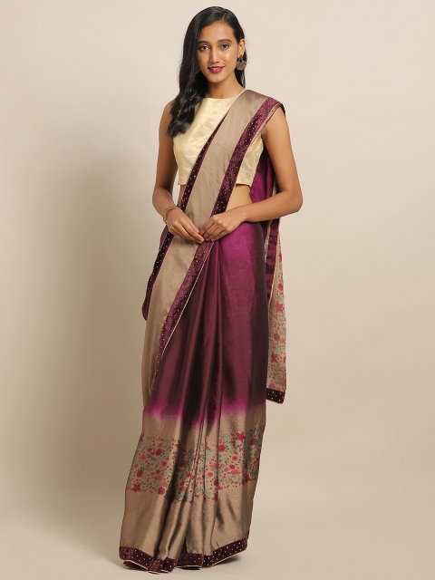 

Satrani Burgundy & Beige Pure Chiffon Embellished Saree