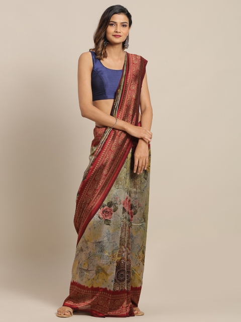 

Satrani Green & Maroon Pure Chiffon Printed Saree