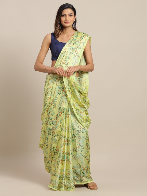 

Satrani Olive Green & Blue Pure Chiffon Printed Saree