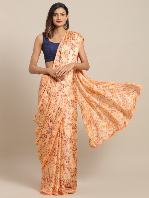 

Satrani Orange & Pink Pure Chiffon Printed Saree