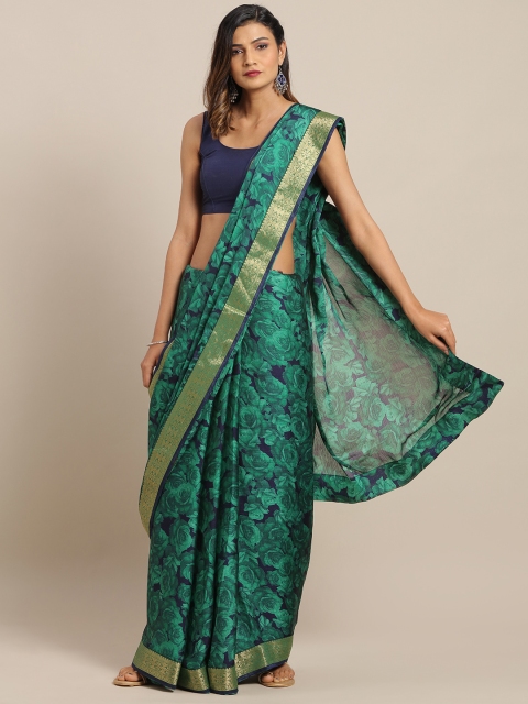 

Satrani Green & Black Pure Chiffon Printed Saree