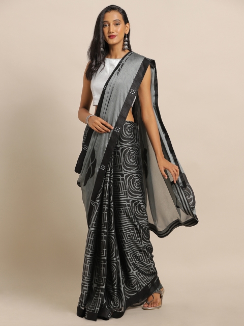 

Satrani Grey & Black Pure Chiffon Printed Saree