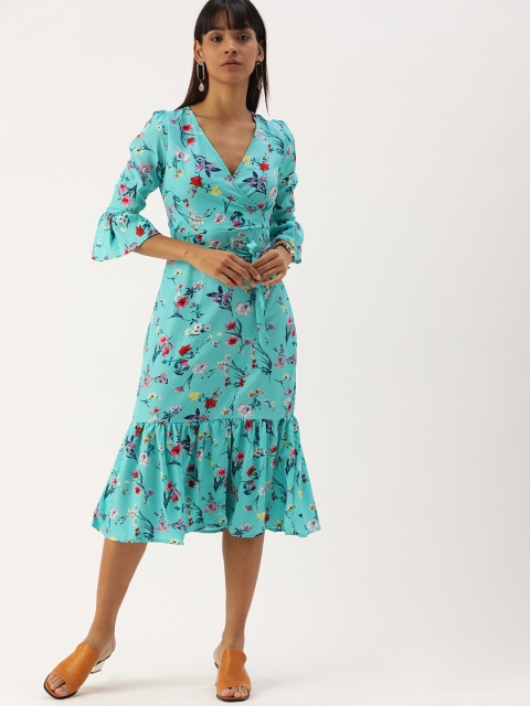 

Campus Sutra Women Blue Printed Wrap Dress