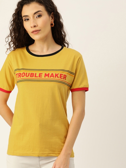 

Campus Sutra Women Mustard Yellow Printed Round Neck T-shirt