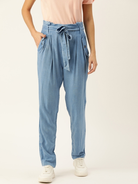 

Campus Sutra Women Blue Relaxed Regular Fit Solid Regular Trousers