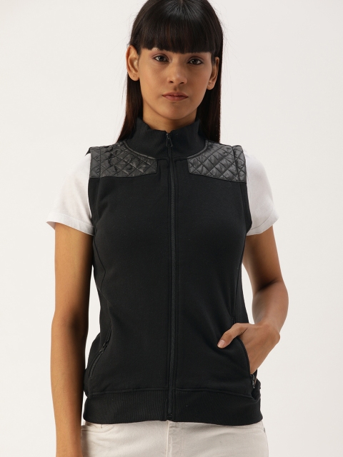 

Campus Sutra Women Black Solid Applique Sweatshirt