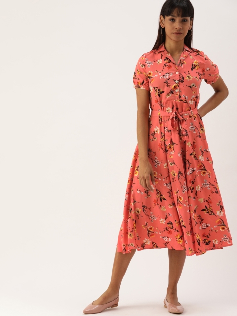 

Campus Sutra Women Peach-Coloured Printed Fit and Flare Dress