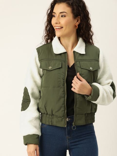 

Campus Sutra Women Olive Green Solid Puffer Jacket