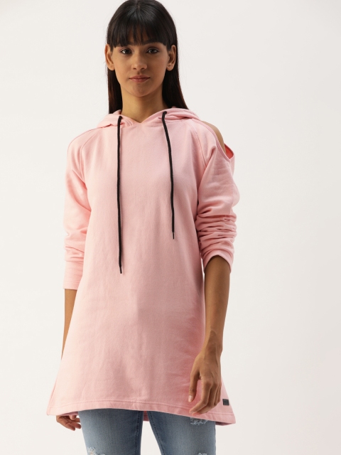 

Campus Sutra Women Pink Solid Hooded Sweatshirt