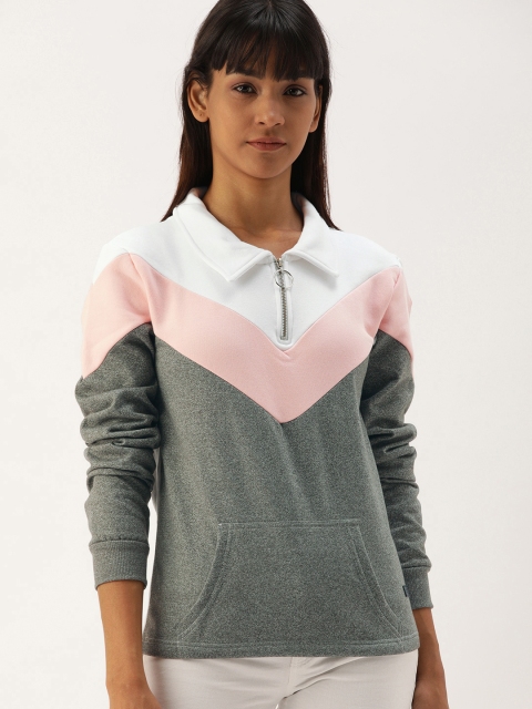 

Campus Sutra Women Grey & White Colourblocked Sweatshirt