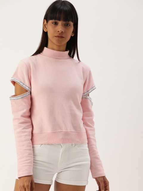 

Campus Sutra Women Pink Solid Cut Sleeves Sweatshirt