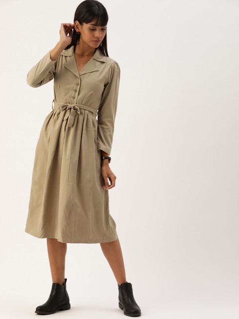 

Campus Sutra Women Brown Solid Fit and Flare Dress