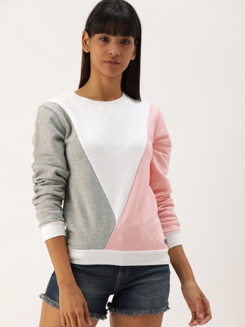 

Campus Sutra Women Grey & Pink Colourblocked Sweatshirt