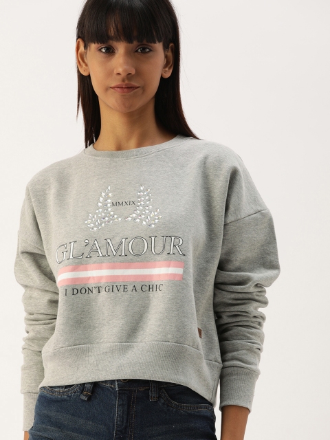 

Campus Sutra Women Grey Printed Sweatshirt