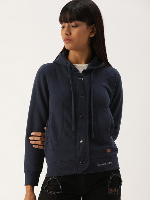 

Campus Sutra Women Navy Blue Solid Hooded Sweatshirt