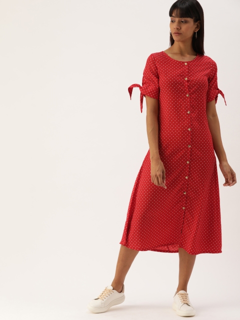 

Campus Sutra Women Red Printed A-Line Dress