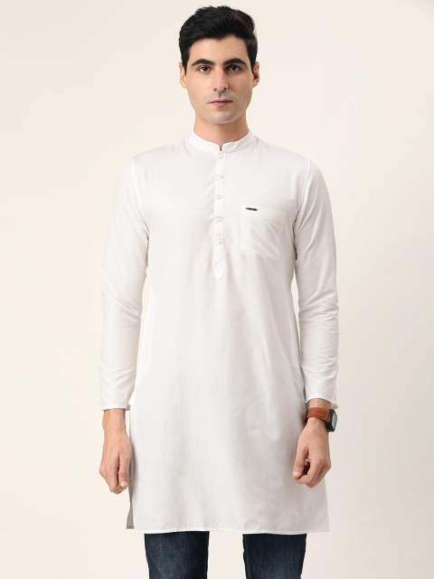 

Peter England Casuals Men White Geometric Woven Design Straight Kurta
