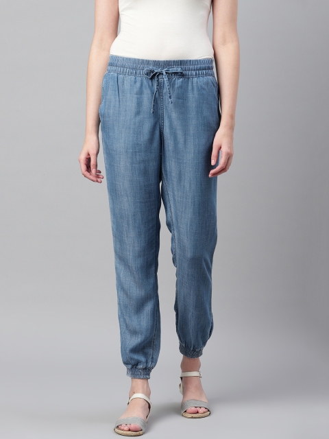 

Marks & Spencer Women Blue Chambray Regular Fit Solid Joggers