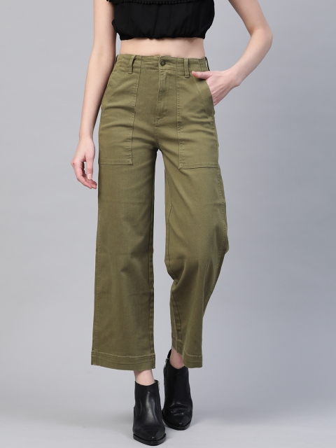

Marks & Spencer Women Olive Green Wide Leg Mid-Rise Clean Look Stretchable Jeans
