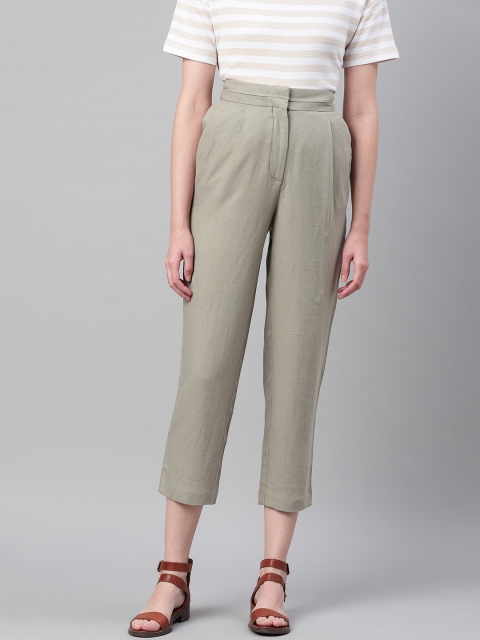 

Marks & Spencer Women Green Regular Fit Solid Cropped Trousers