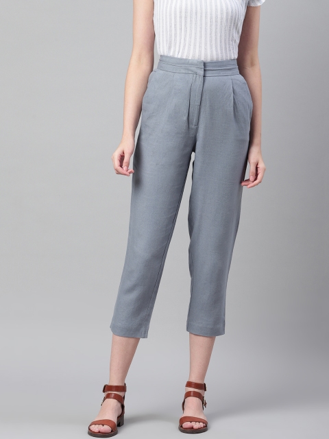 

Marks & Spencer Women Blue Regular Fit Solid Cropped Trousers