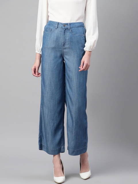 

Marks & Spencer Women Blue Regular Fit Solid Chambray Parallel Trousers