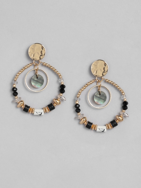 

Accessorize Gold-Plated & Black Beaded Circular Drop Earrings