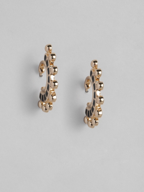

Accessorize Gold-Plated & Black Enamelled Circular Half Hoop Earrings