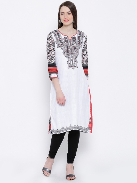 

BIBA White & Black Printed Kurta