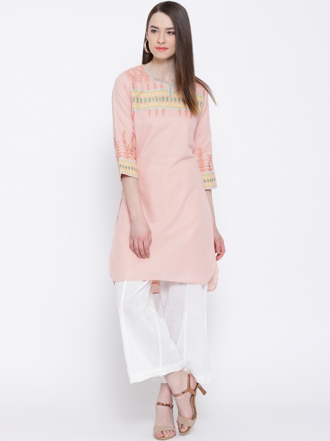

BIBA Peach-Coloured Kurta with Woven Design