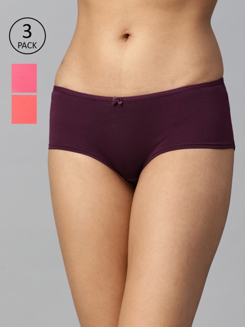 

Marks & Spencer Women Pack of 3 Solid Low Rise Hipster Briefs, Burgundy