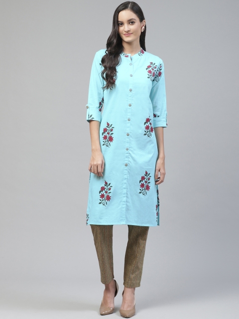 

Fabriko Women Blue & Green Printed Kurta with Trousers