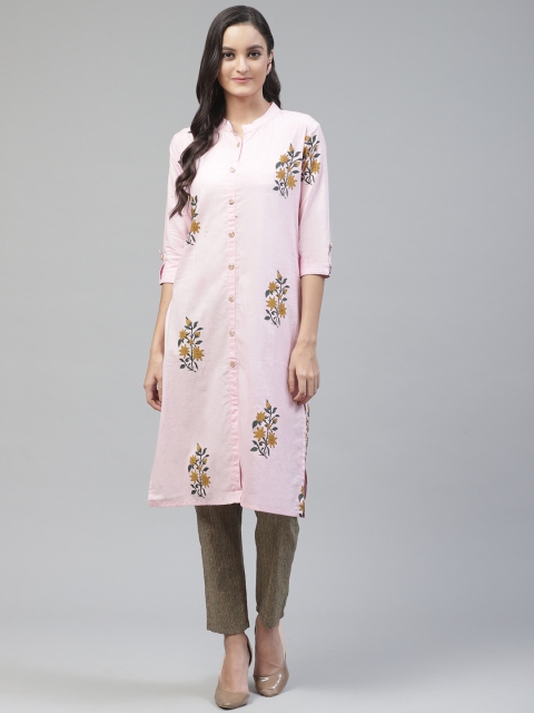

Fabriko Women Pink & Taupe Printed Kurta with Trousers